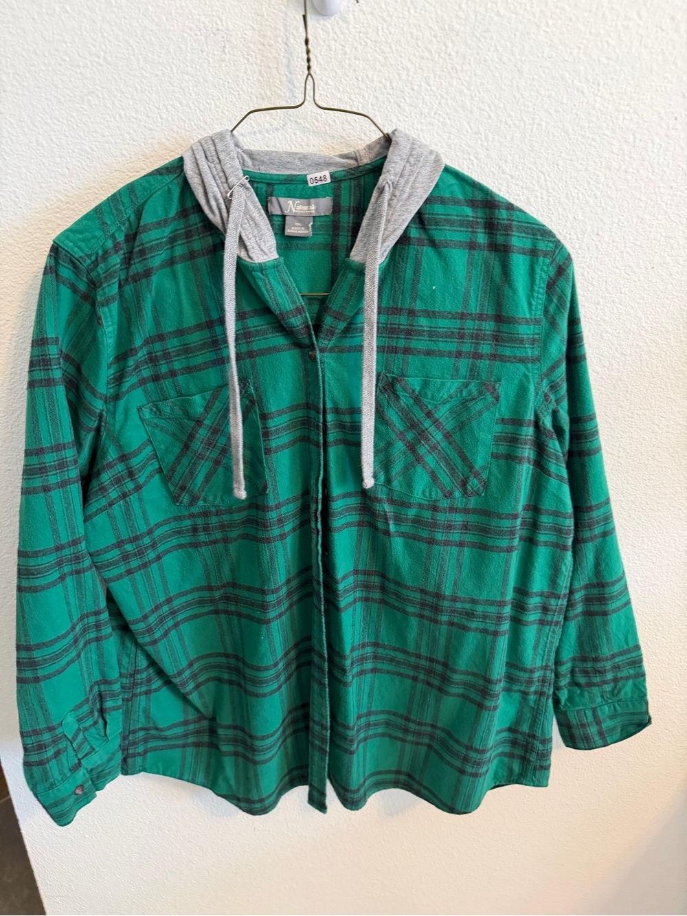 Natural Reflections Green Plaid Button-Front Hooded Shirt